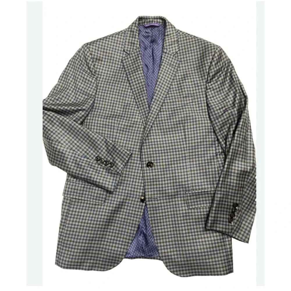 Ted Baker London Endurance Jacket Blazer Wool Laine‎ Grey purple Plaid 42R H14